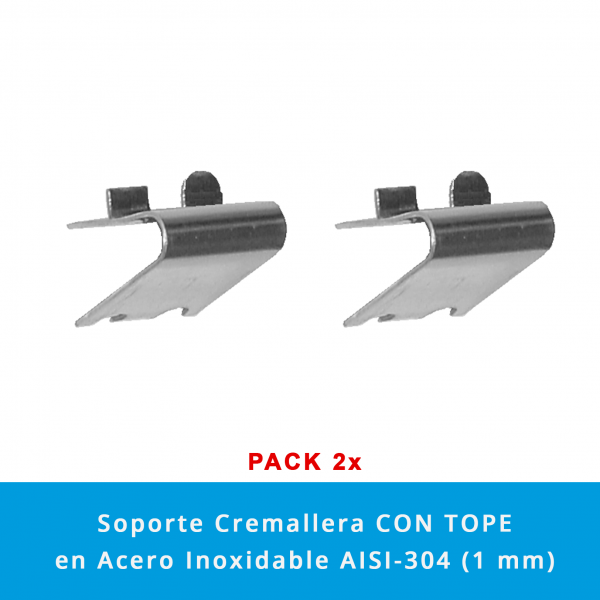 Pack 2 x Soportes Cremallera Con Tope en Acero Inoxidable AISI-304 (1 mm) - Imagen 2