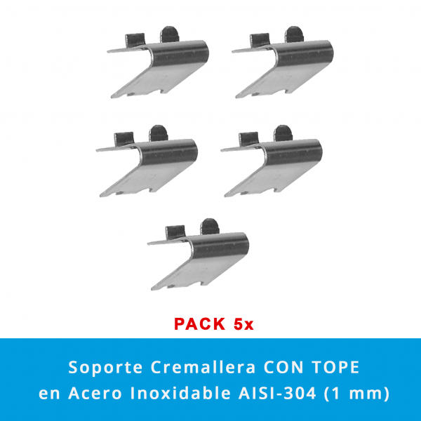 Pack 5 x Soportes Cremallera Con Tope en Acero Inoxidable AISI-304 (1 mm) - Imagen 2