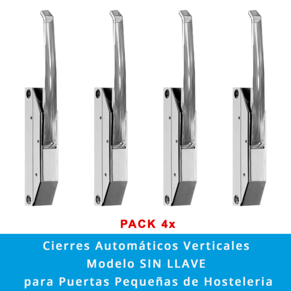 Pack 4 x Manetas de Cierre Automático Vertical | Modelo SIN LLAVE para Puertas Pequeñas Hostelería - Imagen 2