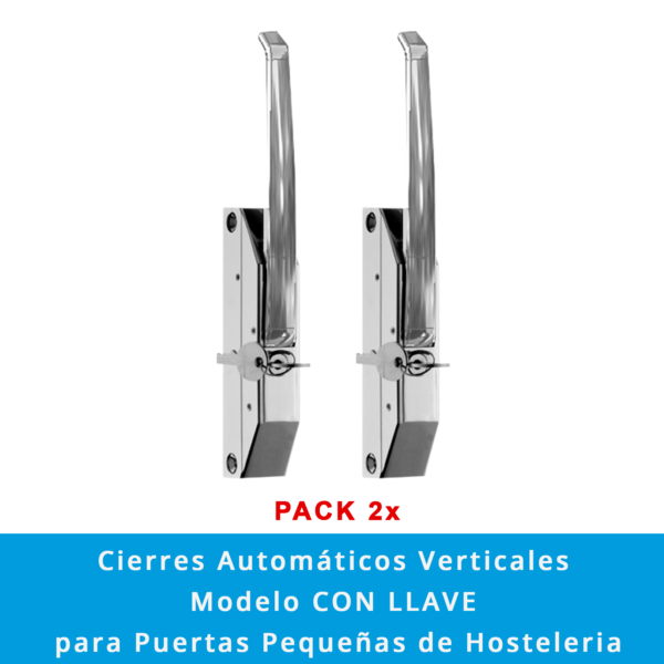 Pack 2 x Manetas de Cierre Automático Vertical | Modelo CON LLAVE para Puertas Pequeñas Hostelería - Imagen 2