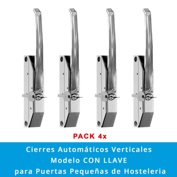 Pack 4 x Manetas de Cierre Automático Vertical | Modelo CON LLAVE para Puertas Pequeñas Hostelería - Imagen 2