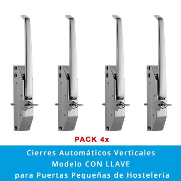 Pack 4 x Manetas con Cierre Automático Vertical | Modelo CON LLAVE para Puertas Pequeñas - Imagen 2