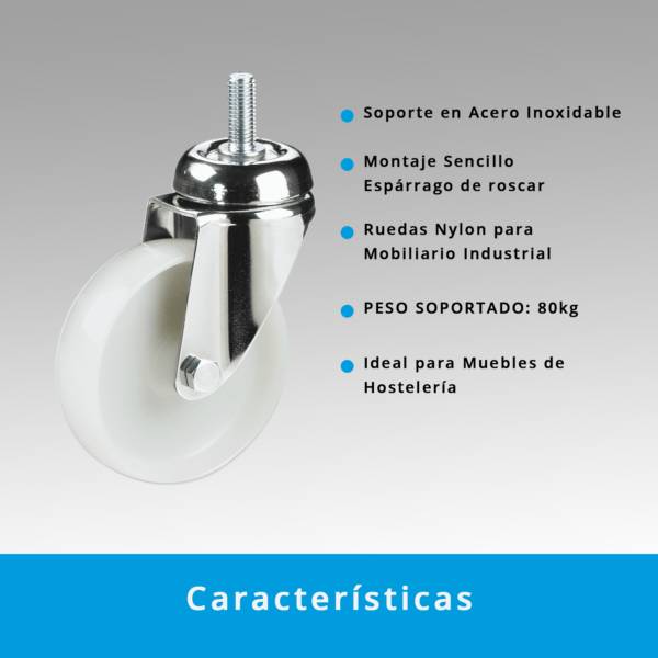 Rueda Giratoria Cargas Pesadas en Nylon | Montaje en Espárrago | Ruedas Industriales - Imagen 4