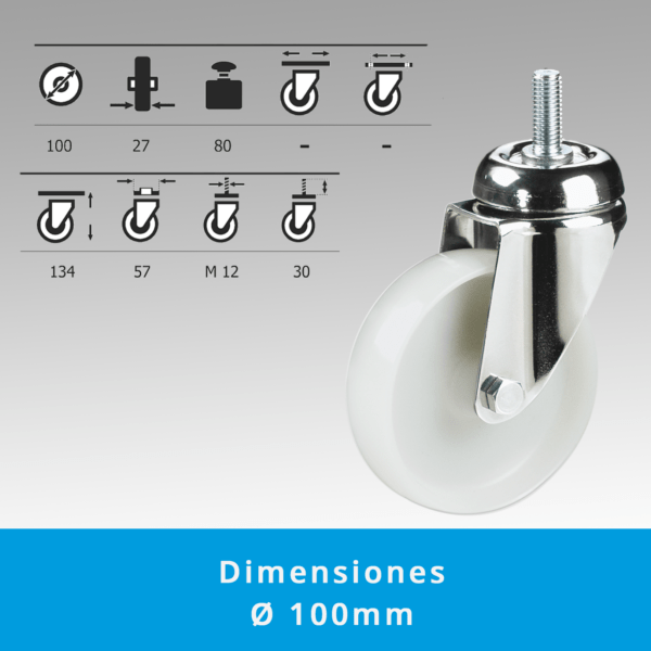 Rueda Giratoria Cargas Pesadas en Nylon | Montaje en Espárrago | Ruedas Industriales - Imagen 3