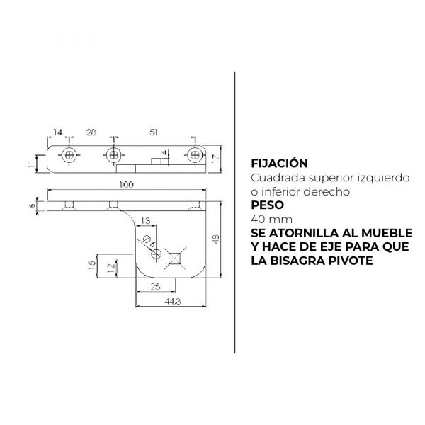 Pack 4 x Soportes para Bisagra de Torsión de Pivot en Zamak Niquelado | Fijación Cuadrada - Imagen 2