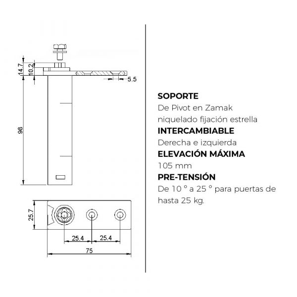 Pack 4 x Bisagras de Torsión con Muelle de Retorno Automático (2,8mm Diámetro) para Puertas - Imagen 2