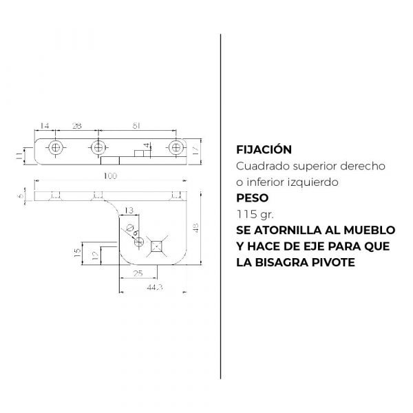 Pack 4 x Soportes para Bisagra de Torsión de Pivot en Zamak Niquelado | Fijación Cuadrada - Imagen 2