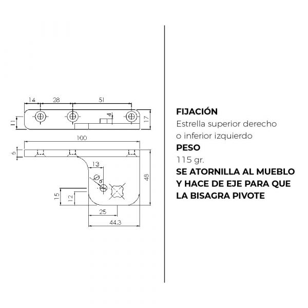 Soporte para Bisagra Torsión de Pivot con Fijación Estrella - Imagen 2